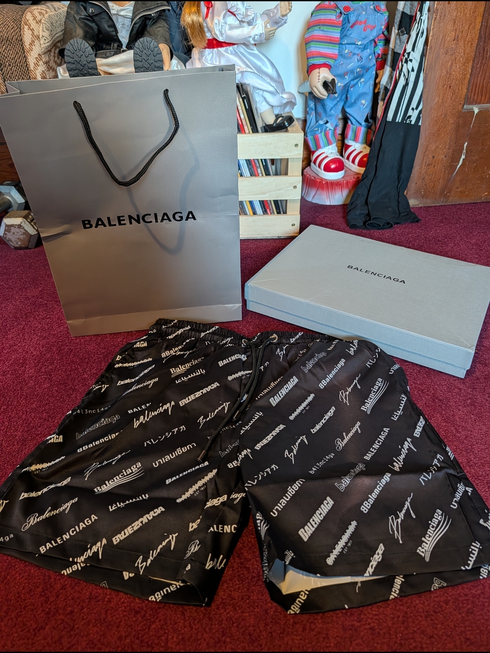 Balenciaga Logo Print Black Shorts